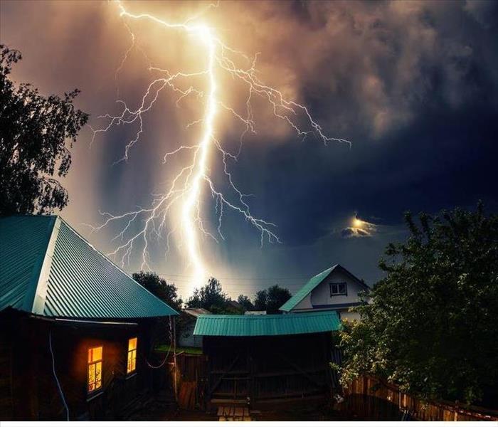 A Lightning is striking a house